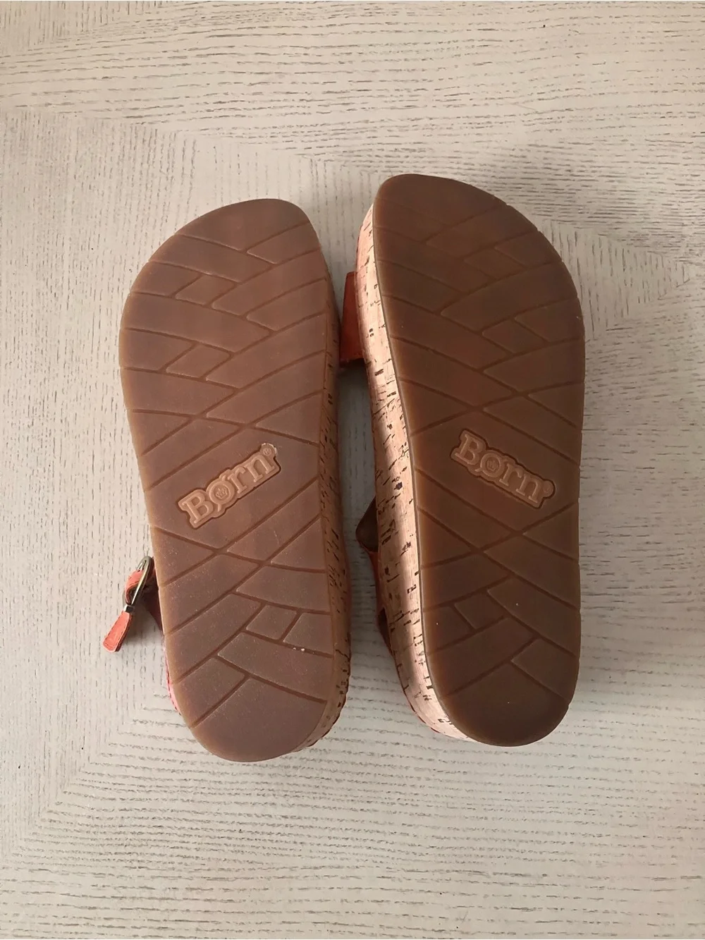 Born Orange Leather Cork Platform Sandals Size 8